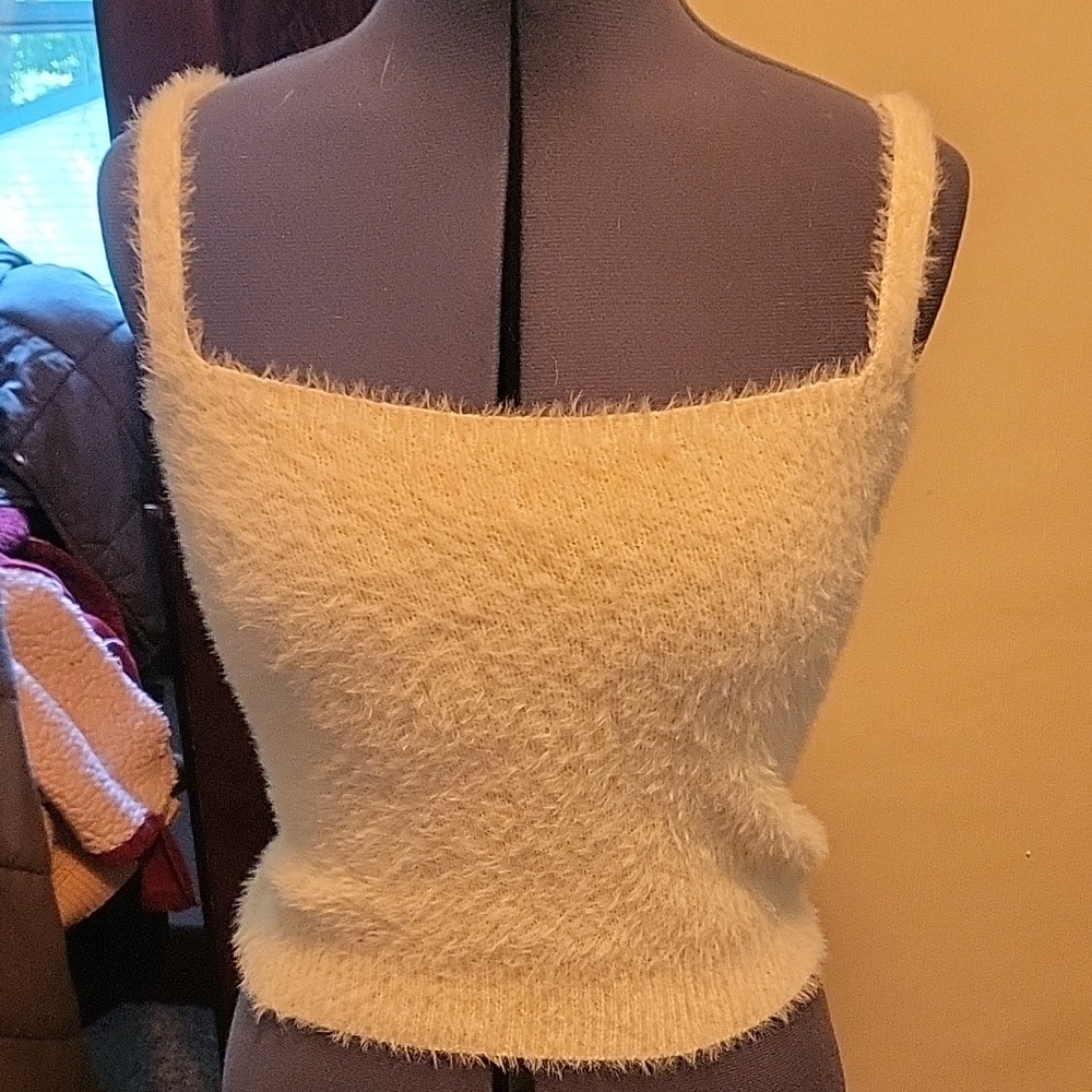 White Fluffy Knit Tank